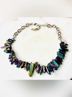 Paparazzi Oil Spill Necklace Multicolor Iridescent Crystal Spike Necklace